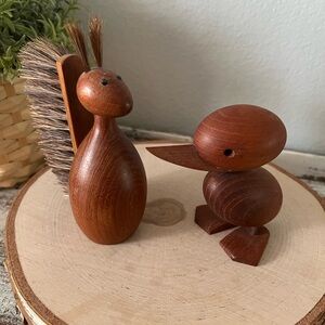 Hans Bolling Teak Duck Sculpture For Torben Orskov  & Denmark Teak Squirrel MCM